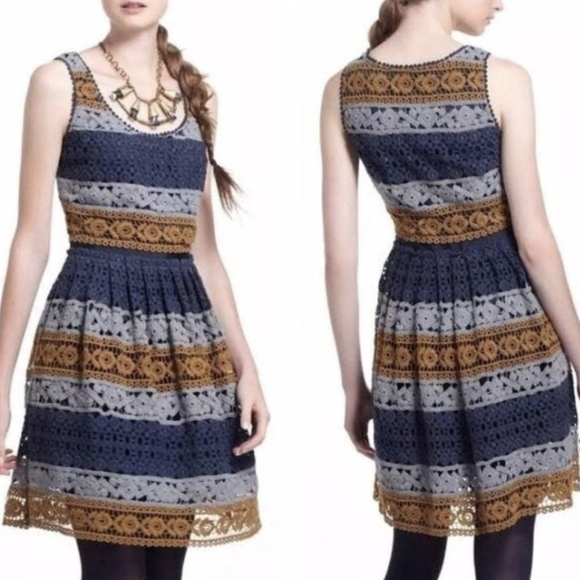 Anthropologie Maeve Crochet Striped Dres - Picture 1 of 1